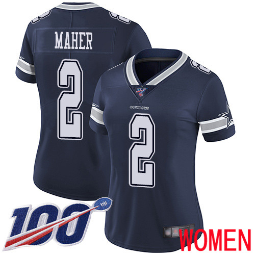 Women Dallas Cowboys Limited Navy Blue Brett Maher Home #2 100th Season Vapor Untouchable NFL Jersey->women nfl jersey->Women Jersey